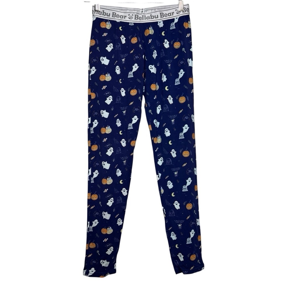 Bellabu Bear Bamboo Halloween Ghost Pumpkin Blue Pajamas Pants Kids Size Small